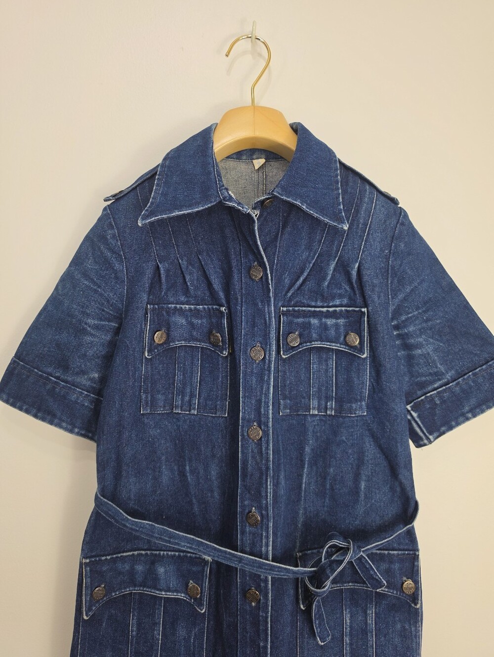 Vintage Trapper Dark Blue Denim Midi Shirt Dress with Belt - Picture 2 of 8